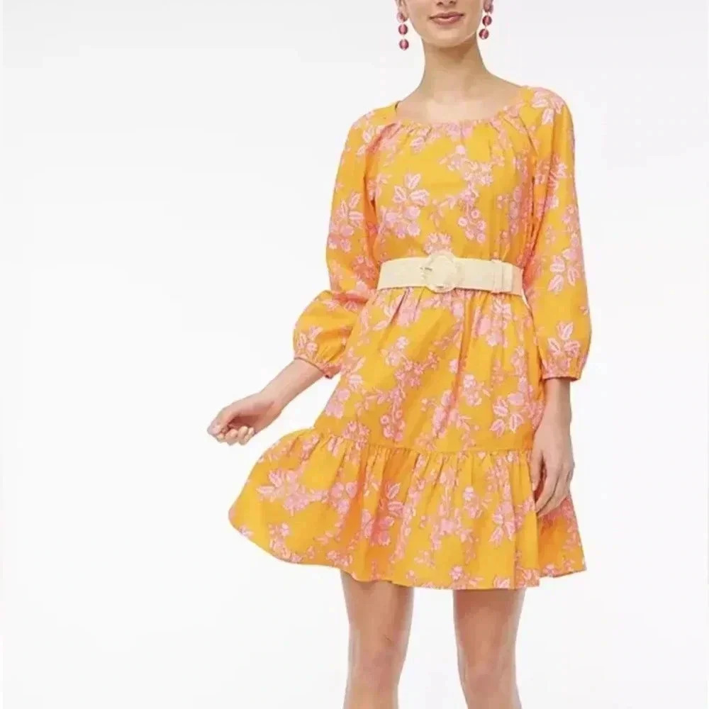 J. Crew Scoop Neck Mini Dress Bird Of Paradise Tropical Floral Size 00 XXS